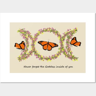 Triple Moon Goddess Flowers Butterflies Posters and Art